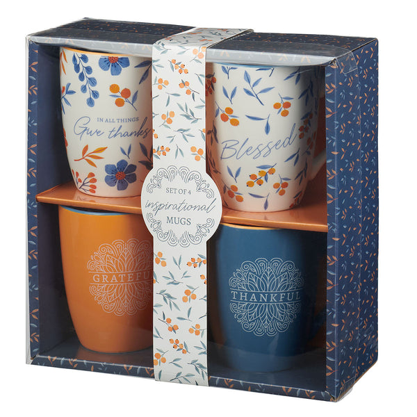 Give Thanks Blue and Orange Ceramic Mug Set - 1 Thessalonians 5:18