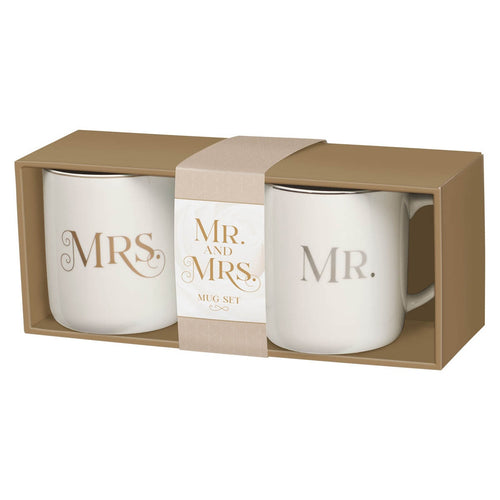 Mr. & Mrs. White Ceramic Coffee Mug Set - Ecclesiastes 4:9 - KI Gifts Christian Supplies