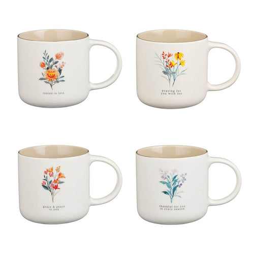 Thinking of You Cream Bouquet Ceramic Mug Set - Philippians 1:3-4