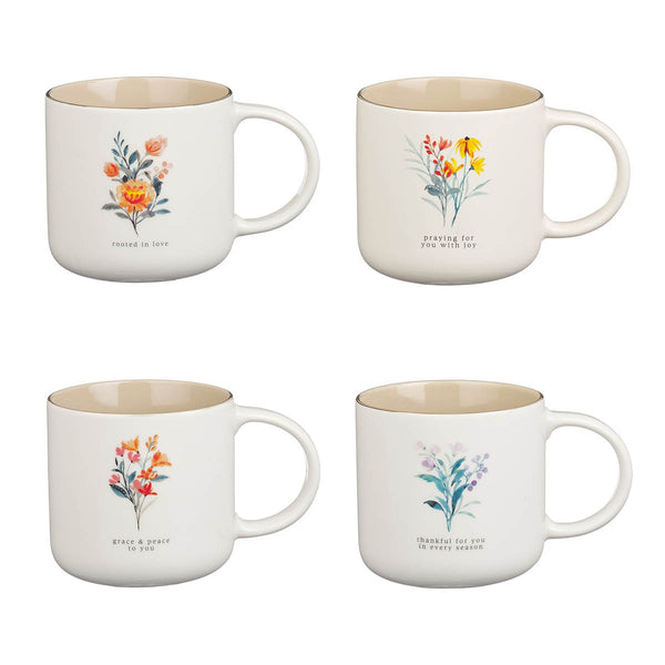 Thinking of You Cream Bouquet Ceramic Mug Set - Philippians 1:3-4