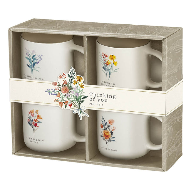 Thinking of You Cream Bouquet Ceramic Mug Set - Philippians 1:3-4