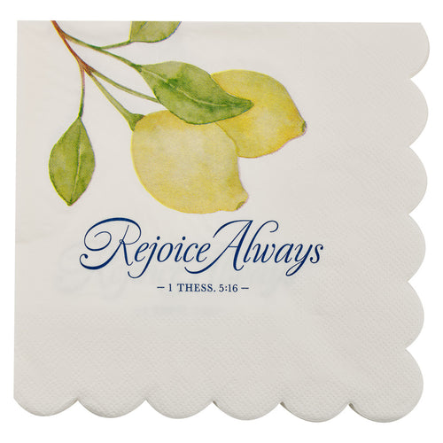 Rejoice Always Lemon White Scalloped Paper Napkins - 1 Thessalonians 5:16