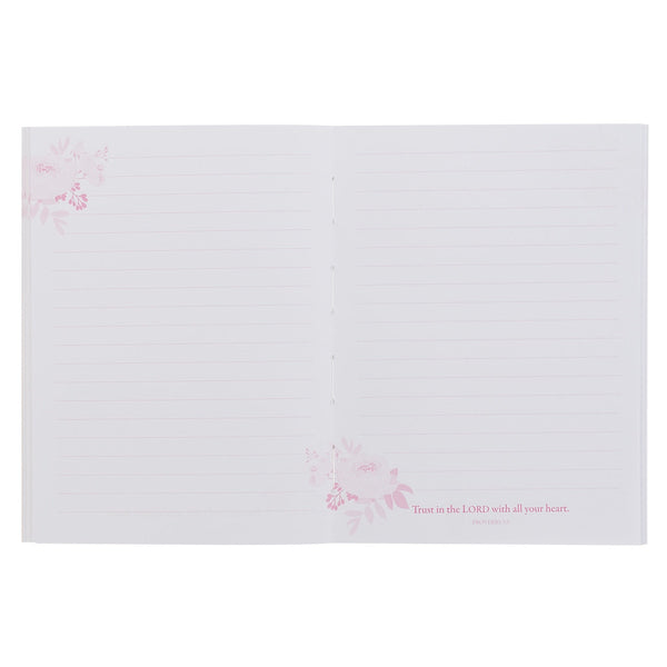 Trust in the Lord Pink Floral Medium Notebook - Proverbs 3:5