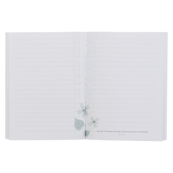The Through Christ Green Floral Medium Notebook - Philippians 4:13