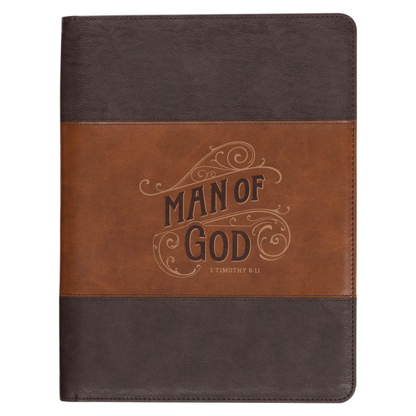 Man of God Honey-brown and Espresso Executive Padfolio - 1 Timothy 6:11 - KI Gifts Christian Supplies