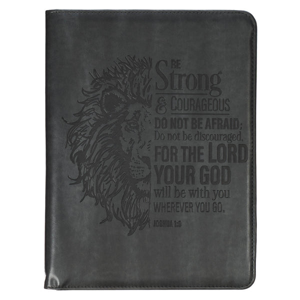 Be Strong and Courageous Gray Faux Leather Executive Padfolio - Joshua 1:9 - KI Gifts Christian Supplies