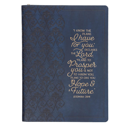 I Know the Plans Flowering Trellis Navy Blue Faux Leather Executive Padfolio - Jeremiah 29:11 - KI Gifts Christian Supplies