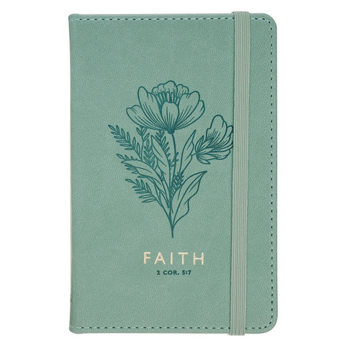 Faith Teal Floral Faux Leather Hardcover Notebook with Elastic Band Closure - 2 Corinthians 5:7 - KI Gifts Christian Supplies