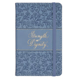 Strength and Dignity Blue Cottage Garden Faux Leather Hardcover Notebook with Elastic Band Closure - Proverbs 31:25