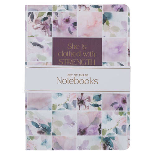 Strength and Dignity Purple Floral Notebook Set - Proverbs 31:25
