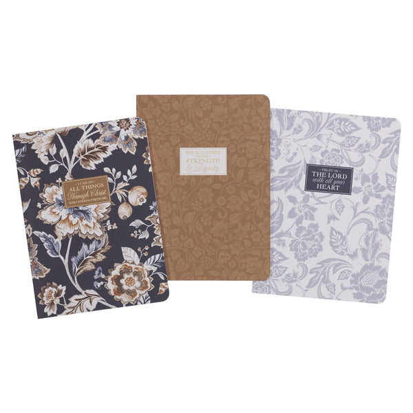 I Can Do All Things Honey-brown and Navy Large Notebook Set - Philippians 4:13