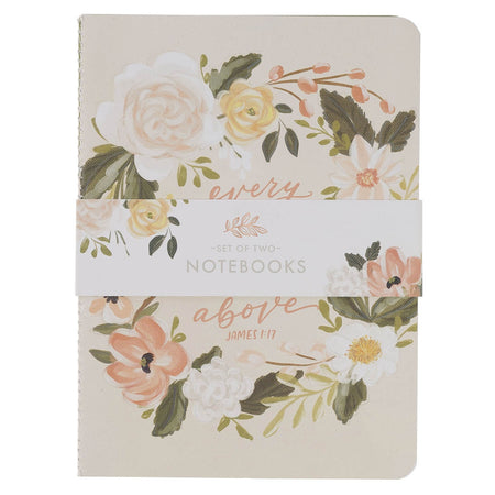 Joy and Grace Peach and Blue Floral Medium Notebook Set 