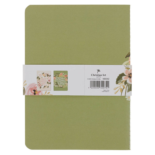Good Gift and Rejoice Green and Cream Floral Medium Notebook Set