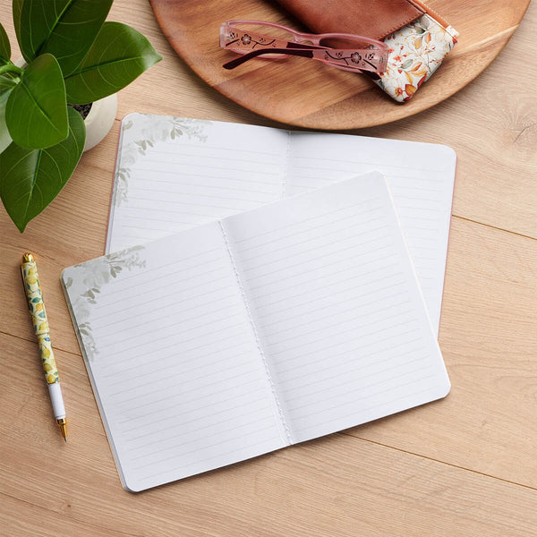 Good Gift and Rejoice Green and Cream Floral Medium Notebook Set
