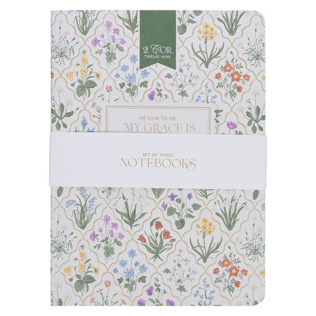 Joy and Grace Peach and Blue Floral Medium Notebook Set 