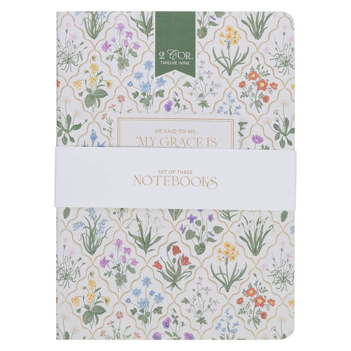 Sufficient Grace Floral Lattice Notebook Set - 2 Corinthians 12:9 - KI Gifts Christian Supplies
