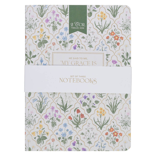 Sufficient Grace Floral Lattice Notebook Set - 2 Corinthians 12:9 - KI Gifts Christian Supplies