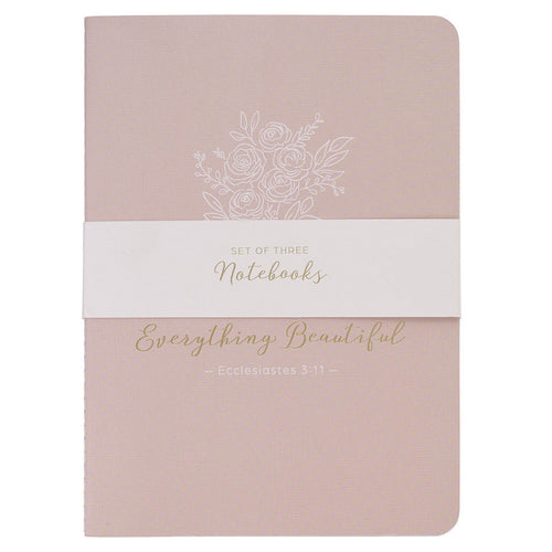 Everything Beautiful Blush and Taupe Floral 3-Piece Large Notebook Set - Ecclesiastes 3:11