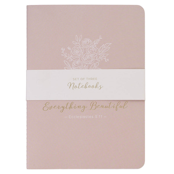 Everything Beautiful Blush and Taupe Floral 3-Piece Large Notebook Set - Ecclesiastes 3:11