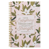 Through Christ Pink Floral Spiral Notebook - Phil 4:13 - KI Gifts Christian Supplies
