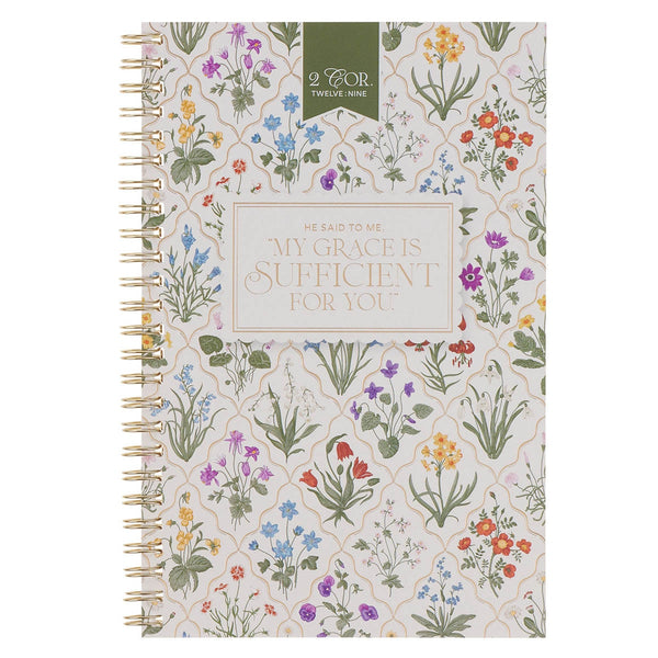 Sufficient Grace Taupe Meadow Soft Cover Spiral Notebook - 2 Corinthians 12:9 - KI Gifts Christian Supplies