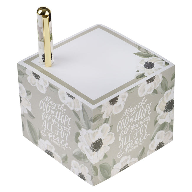 Joy and Peace Monochromatic Floral Note Block with Pen Set - Romans 15:13