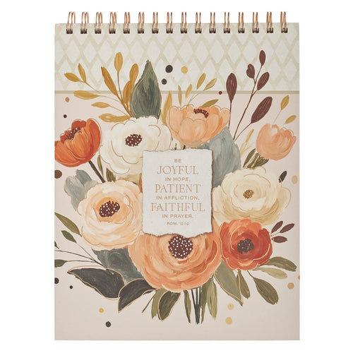 Joyful Patient Faithful Heirloom Floral Hardcover Top-bound Spiral Notepad - Romans 12:12