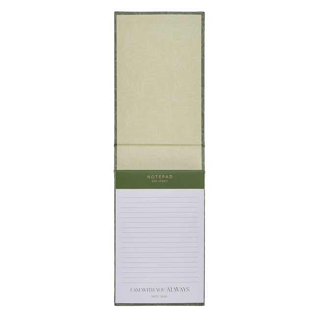 I Am With You Always Green Botanical Leaf Hardcover Top-flip Notepad - Matthew 28:20