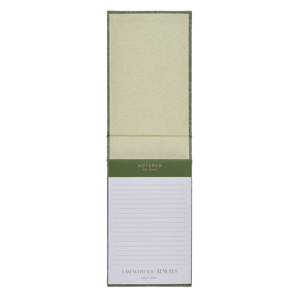 I Am With You Always Green Botanical Leaf Hardcover Top-flip Notepad - Matthew 28:20