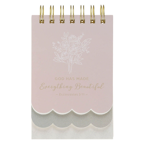 Everything Beautiful Blush Taupe Floral Tiered Spiral Notepad - Ecclesiastes 3:11