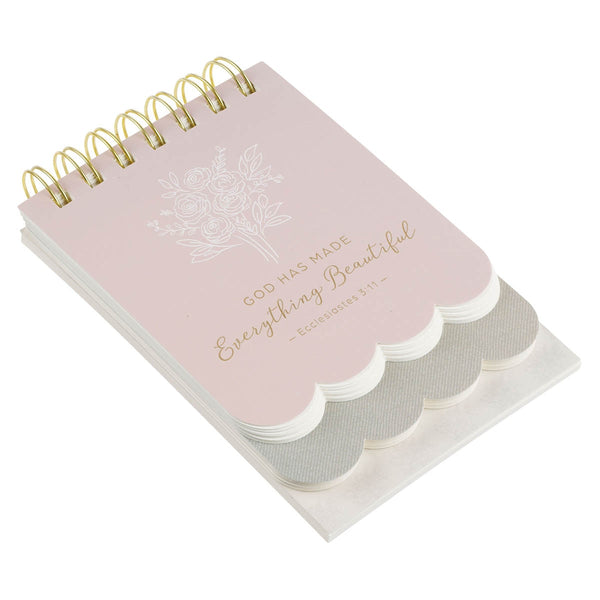 Everything Beautiful Blush Taupe Floral Tiered Spiral Notepad - Ecclesiastes 3:11