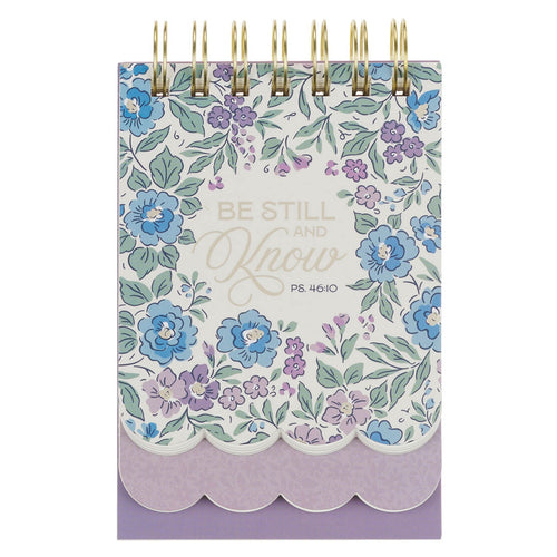 Be Still and Know Purple Floral Tiered Spiral Notepad - Psalm 46:10