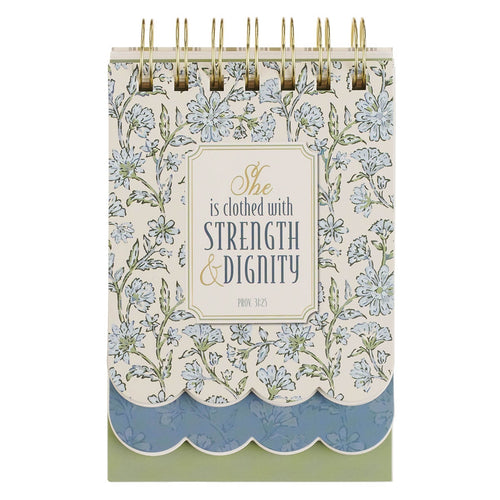 Strength and Dignity Blue Cottage Garden Tiered Spiral Notepad - Proverbs 31:25