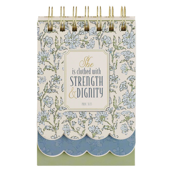 Strength and Dignity Blue Cottage Garden Tiered Spiral Notepad - Proverbs 31:25