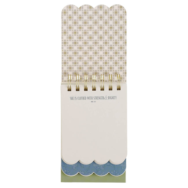 Strength and Dignity Blue Cottage Garden Tiered Spiral Notepad - Proverbs 31:25