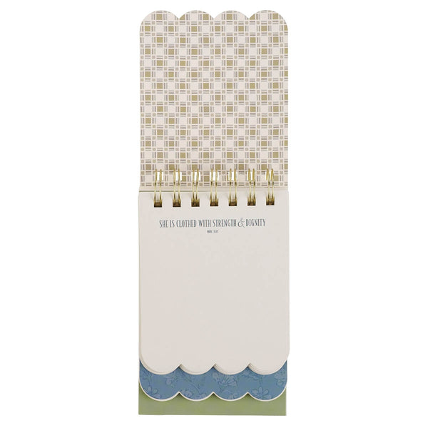 Strength and Dignity Blue Cottage Garden Tiered Spiral Notepad - Proverbs 31:25