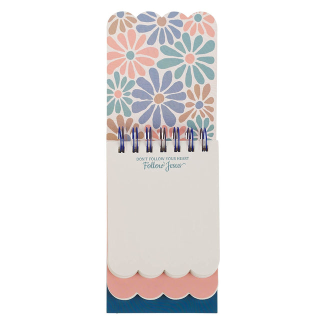 Follow Jesus Peach Floral Mosaic Tiered Spiral Notepad
