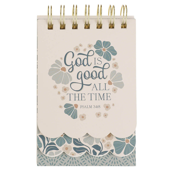 God is Good Blue BloomsTiered Spiral Notepad - Psalm 34:8