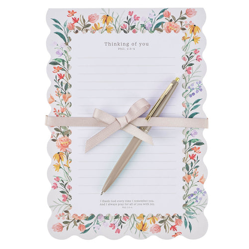 Thinking of You Cream Bouquet Notepad and Pen Gift Set - Philippians 1:3-4