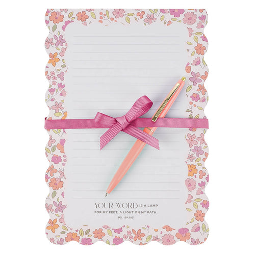Lamp for My Feet Pink Meadow Large Notepad and Pen Set - Psalm 119:105