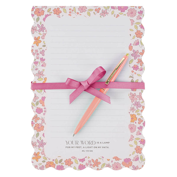 Lamp for My Feet Pink Meadow Large Notepad and Pen Set - Psalm 119:105