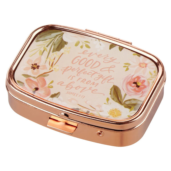 Every Good and Perfect Gift Rose Gold Pill Case - James 1:17 - KI Gifts Christian Supplies