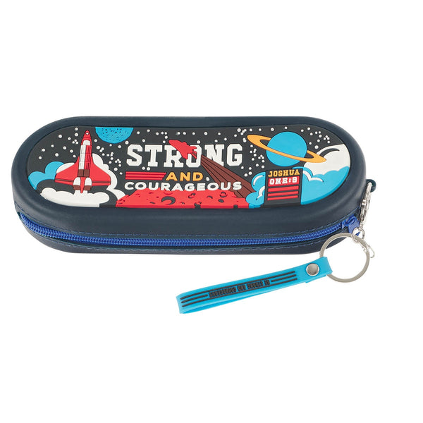 Strong and Courageous Navy Silicone Pencil Case - Joshua 1:9 - KI Gifts Christian Supplies