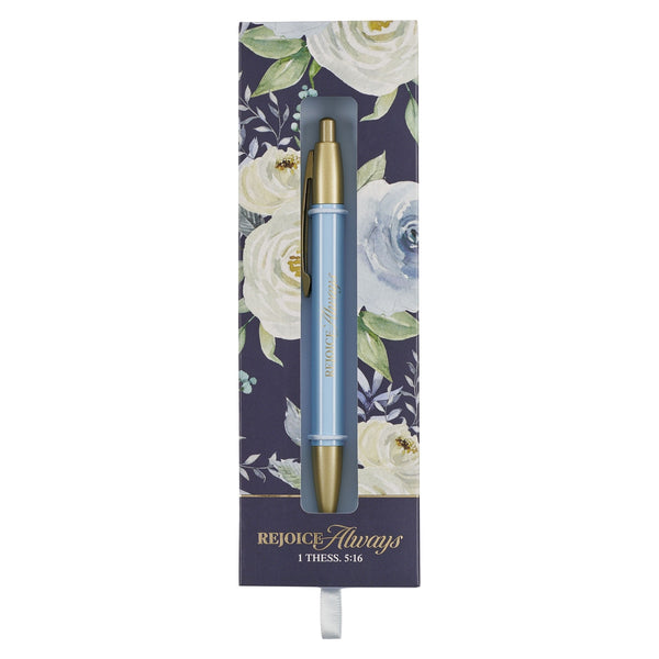 Rejoice Always Frosty Blue Classic Gift Pen - 1 Thessalonians 5:16 - KI Gifts Christian Supplies