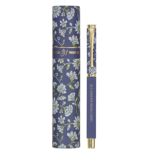Strength and Dignity Blue Cottage Garden Pen and Case Gift Set - Proverbs 31:25