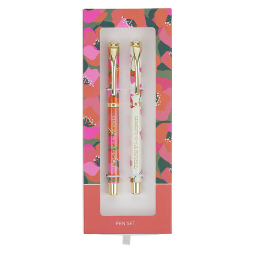 Trust in the Lord Coral Floral Pen Set - Proverbs 3:5 - KI Gifts Christian Supplies