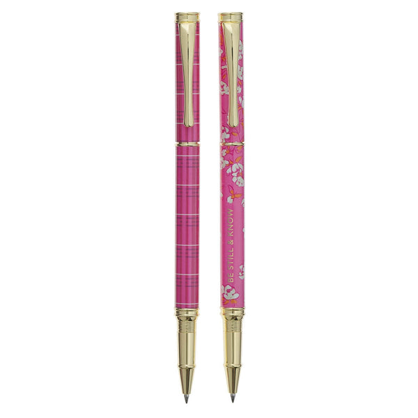 Be Still and Know Pink Plaid Pen Set - Psalm 46:10