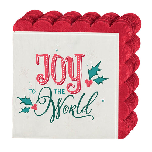 Joy to the World Red Scalloped Paper Napkin Set  - KI Gifts Christian Supplies