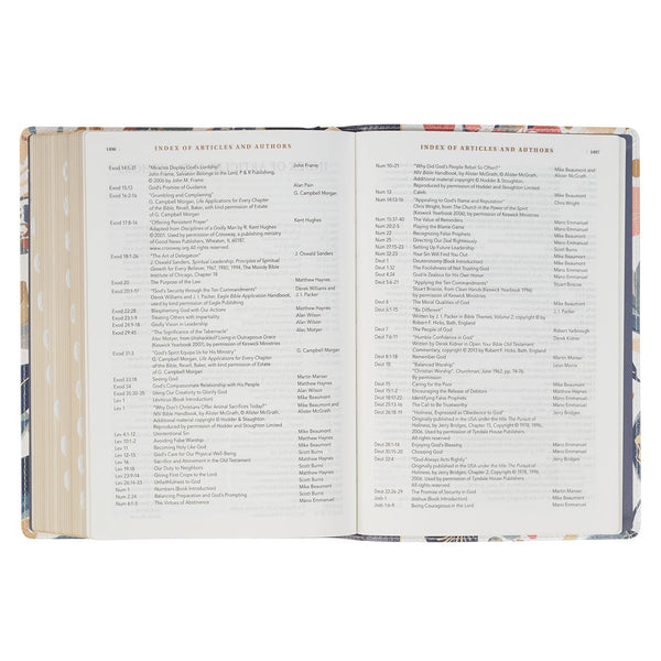 Navy Leaf Faux Leather Spiritual Growth Bible