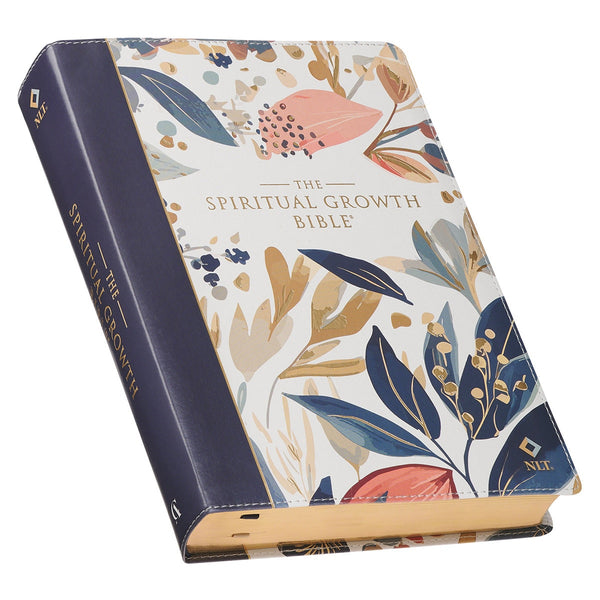 Navy Leaf Faux Leather Spiritual Growth Bible
